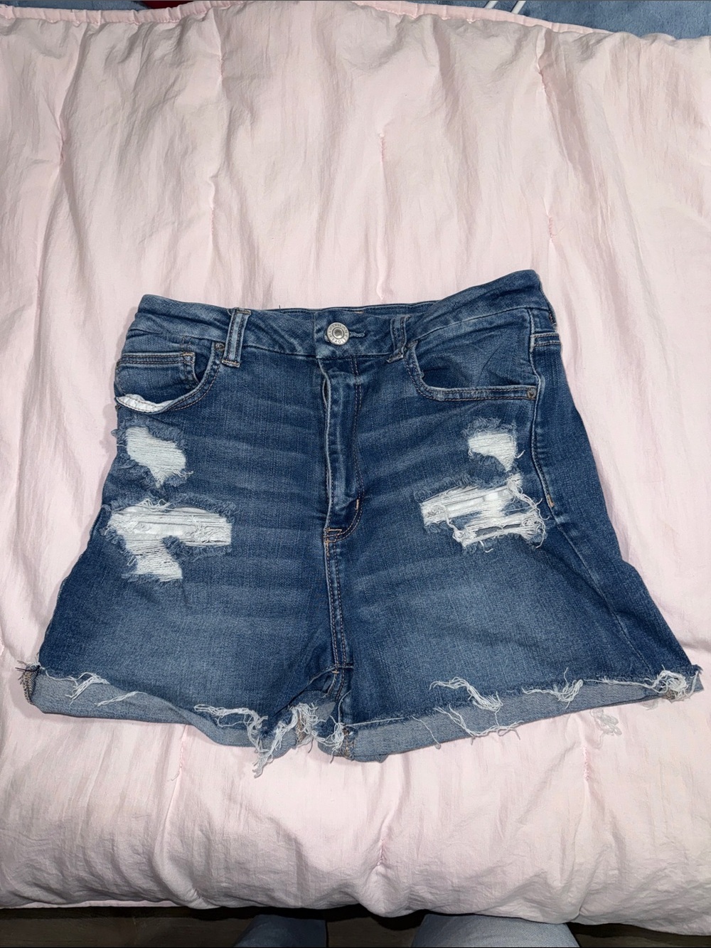American Eagle Outfitters Distressed Dark Blue Denim Jean Shorts